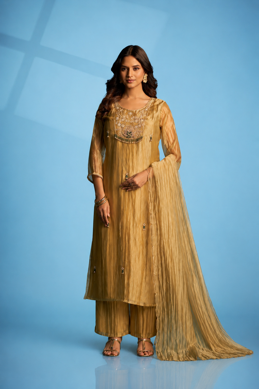 Gold Tissue Silk Suit