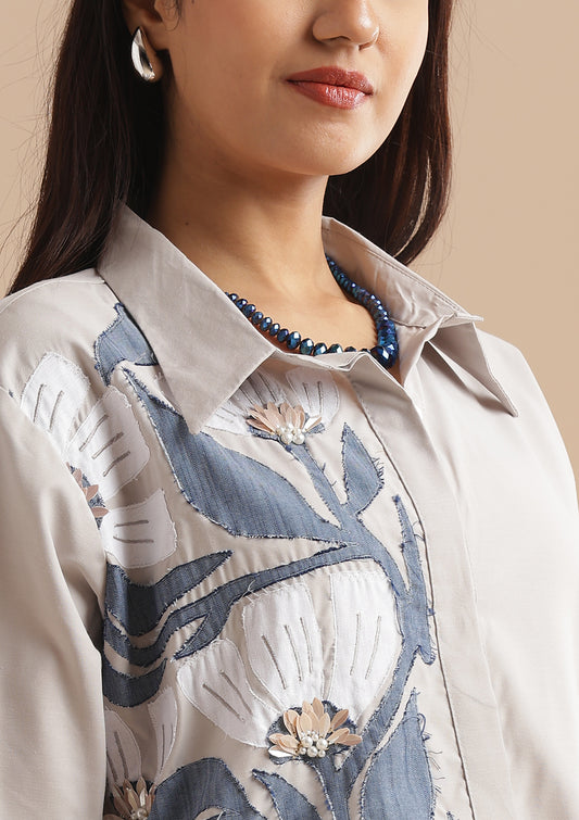 Denim Floral Patchwork With Dori Co-Ord Set - Grey