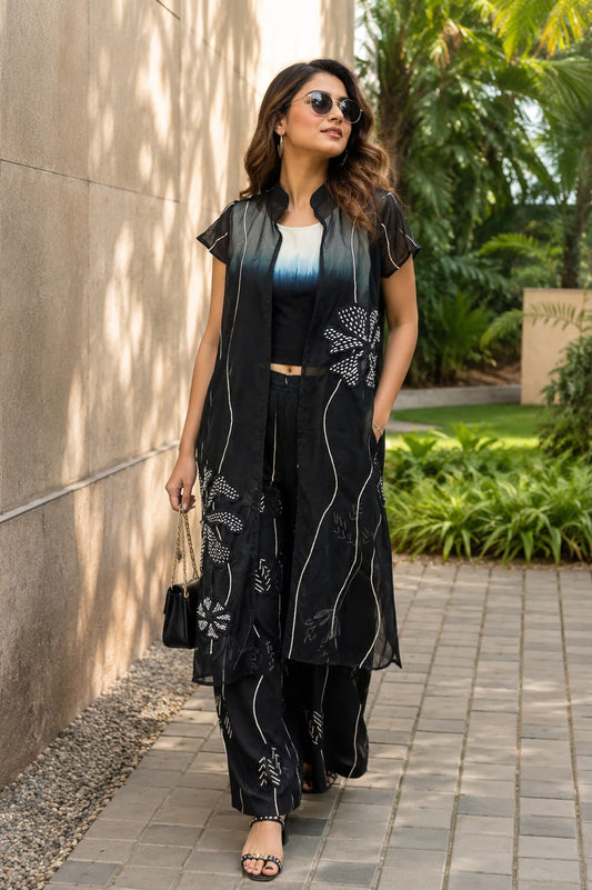 Monochrome 3D Floral Organza Set