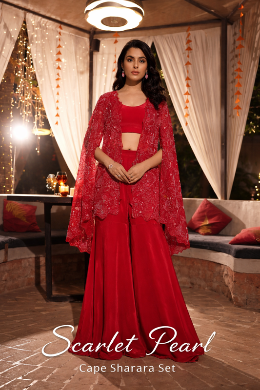 Scarlet Pearl Cape Sharara Set