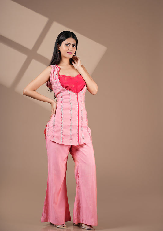 3-Piece Sleeveless Jacket Bell-Bottom Co-ord