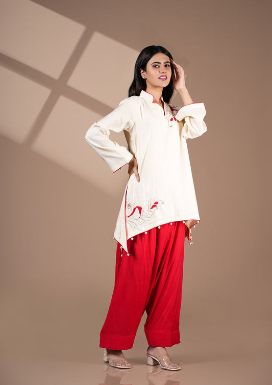 Ivory & Red Farshi Set