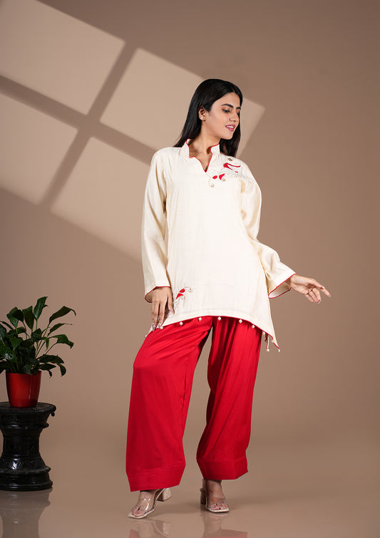 Ivory & Red Farshi Set