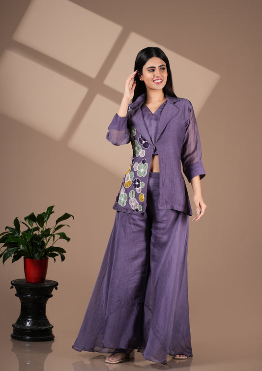 Mul Chanderi Blazer Palazzo-3 Piece Set