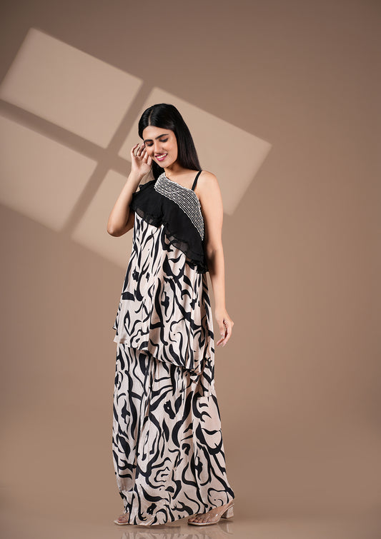 Black & White One Shoulder Co-Ord Set