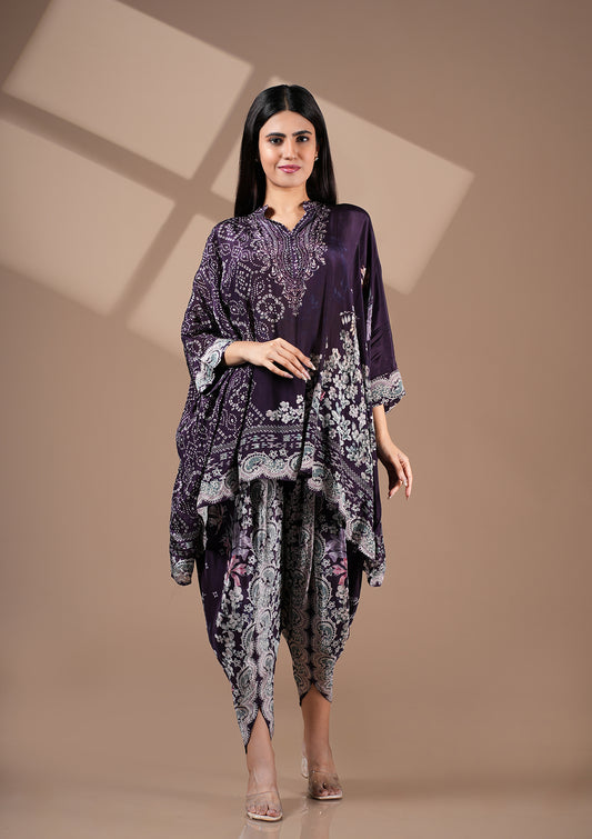 Printed Pure Crepe Kaftan-Tulip Pant Set