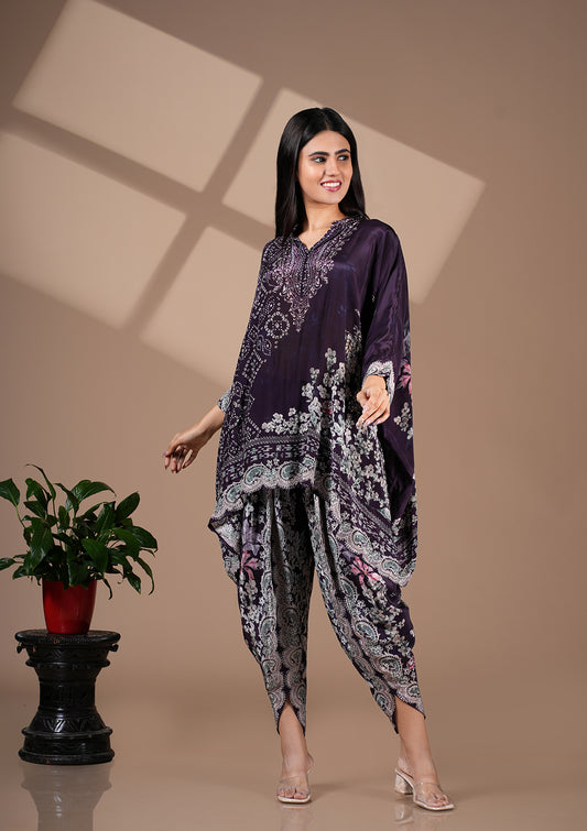 Printed Pure Crepe Kaftan-Tulip Pant Set
