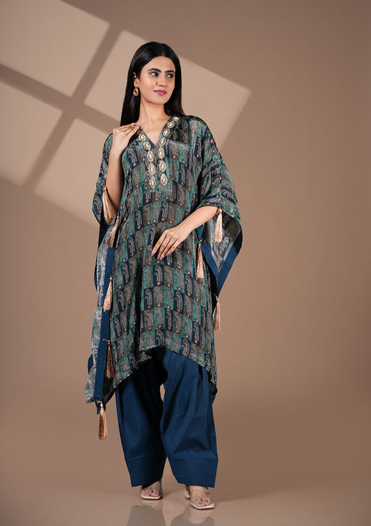Printed Kaftan Set With Farshi Bottom