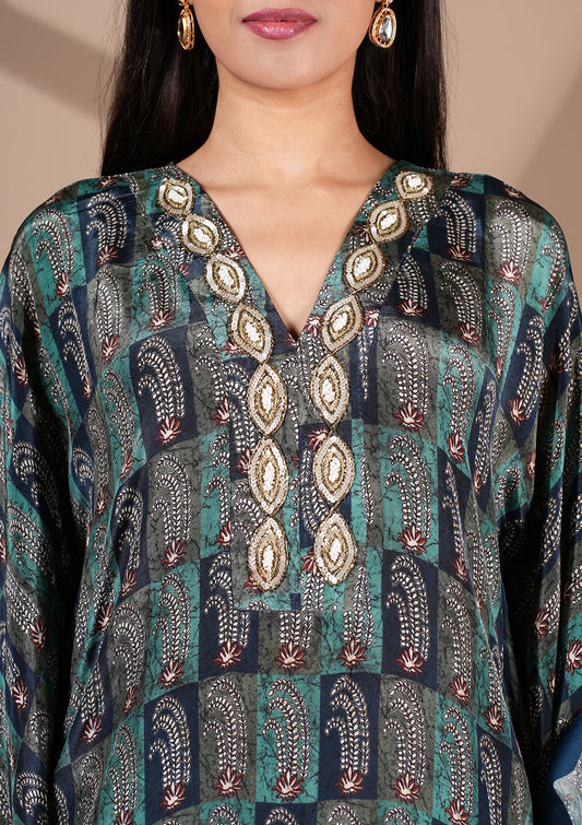 Printed Kaftan Set With Farshi Bottom