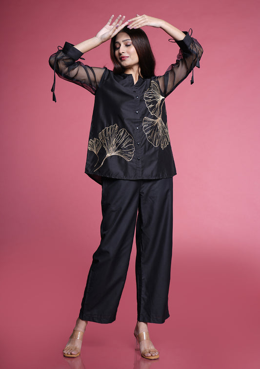 Black Gathered Sleeves Co-Ord Set