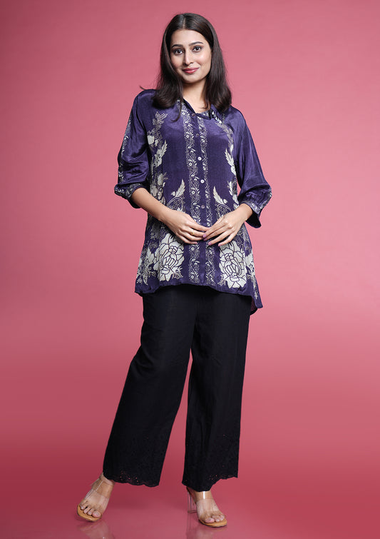 Premium Crepe Printed Shirt- Purple