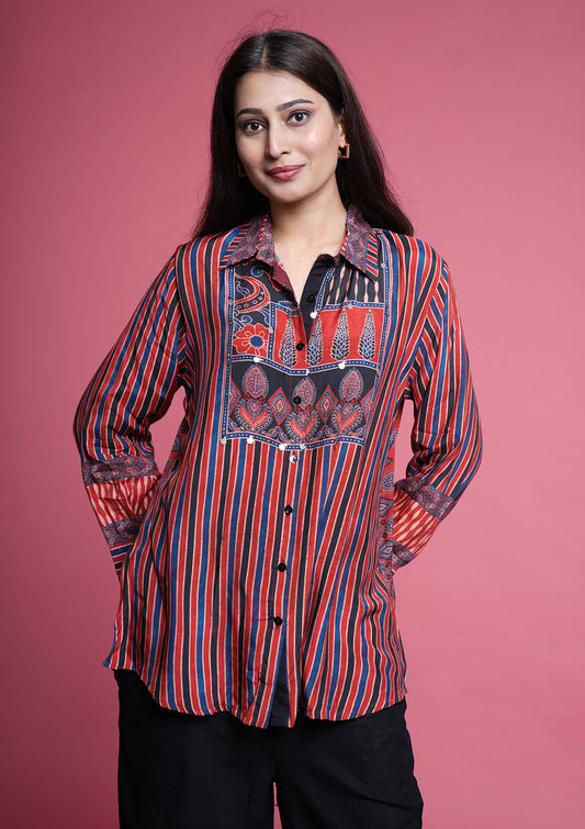 Premium Muslin Ajrakh Printed Shirt