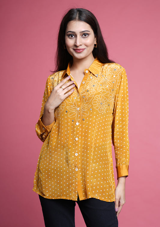Premium Crepe Bandhani Printed Shirt