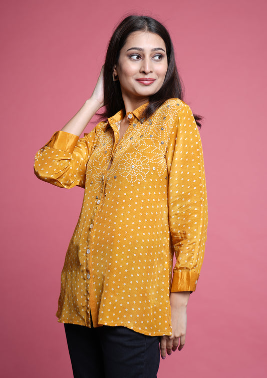 Premium Crepe Bandhani Printed Shirt