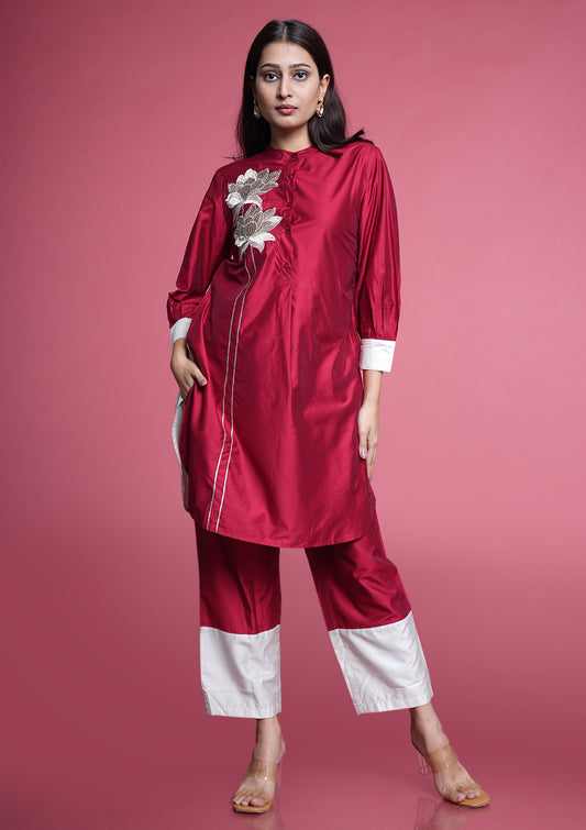 Crimson Red & Silver Co-Ord Set