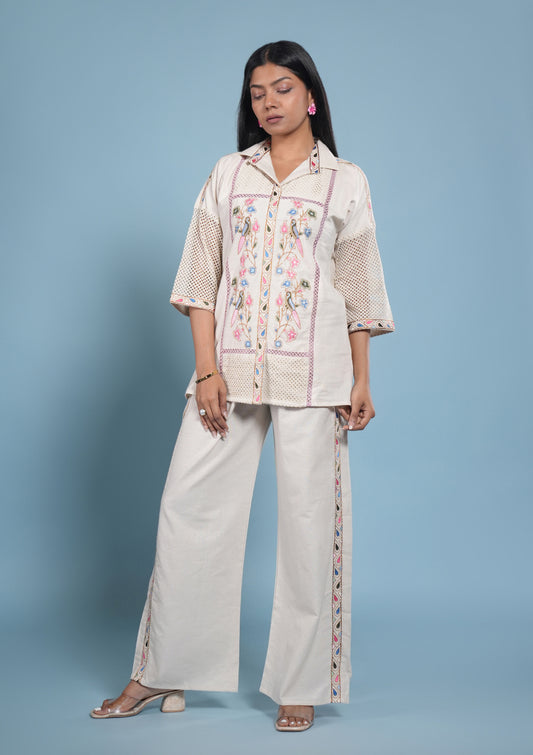 Bloom Mesh Cotton Linen Co-Ord Set