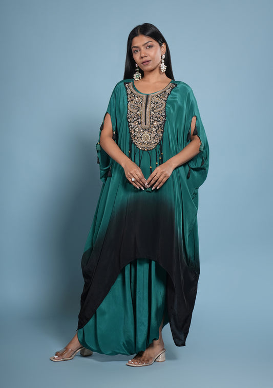Kaftan-Balloon Harem Set- Teal Green