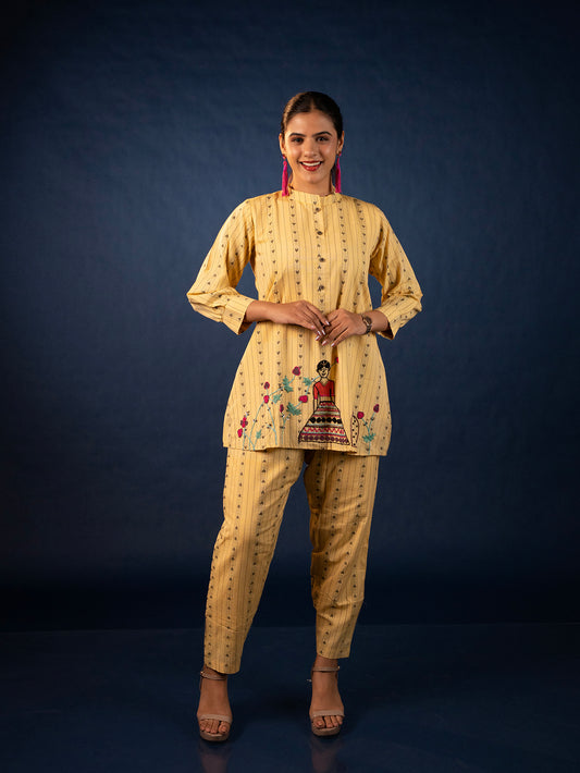 Hand Embroidered Cotton Co-Ord Set - Butter Yellow