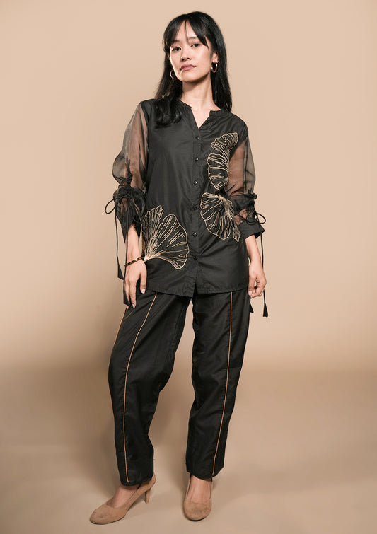 Black Gathered Sleeves Co-Ord Set