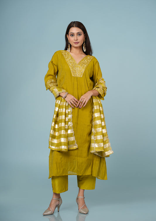 Pure Chinon Zari Embroidered Suit