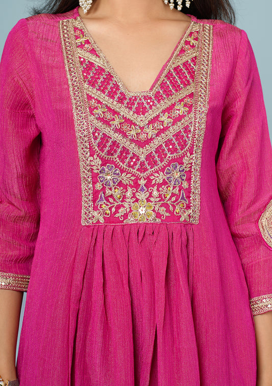 Pure Chinon Embroidered Suit With Bandhani Print Dupatta