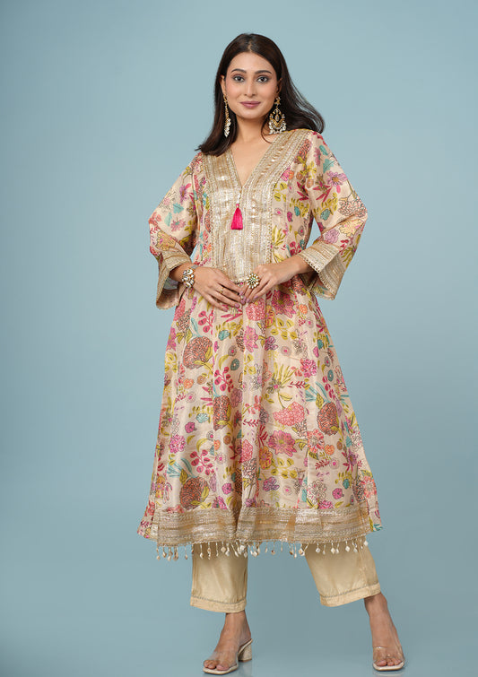 Pure Shimmer Floral Suit with Gotta Detailing