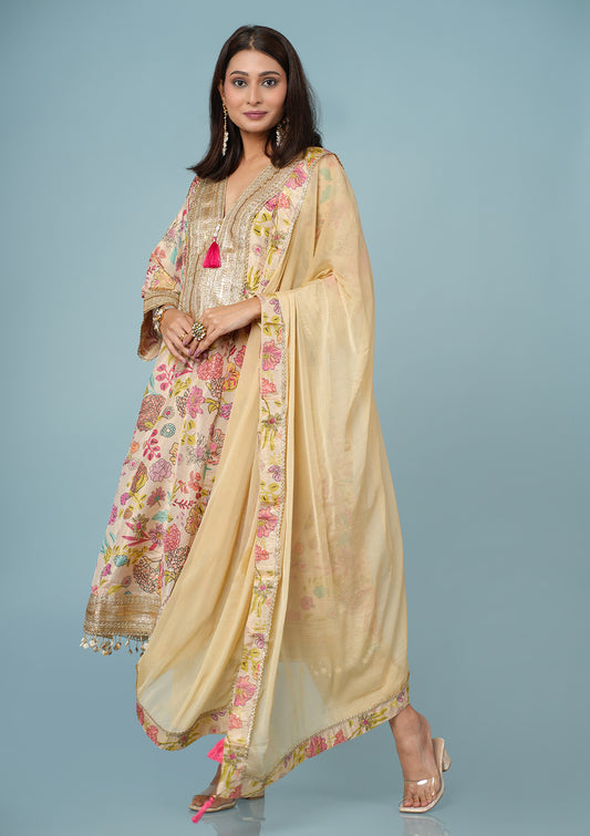 Pure Shimmer Floral Suit with Gotta Detailing