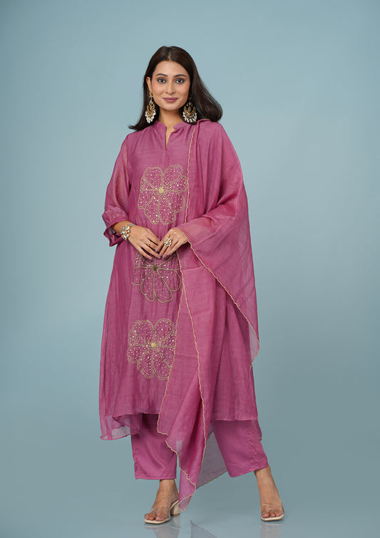 Delicate Hand Embroidered Floral Suit