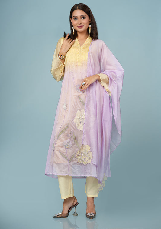 Ombre Mul Chanderi Set with Paisley & Floral Embroidery