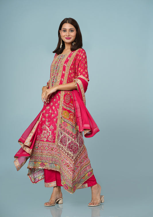 Pure Crepe Digital Print Suit with Coin & Zari Detailing