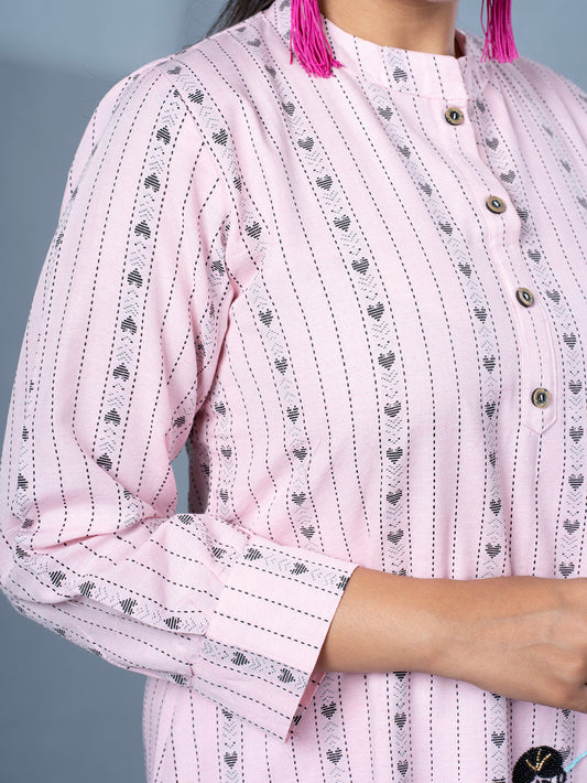 Hand Embroidered Cotton Co-Ord Set - Baby Pink