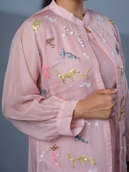 Multi Colour Sequin Work Organza Jacket & Pant (3 Piece set)