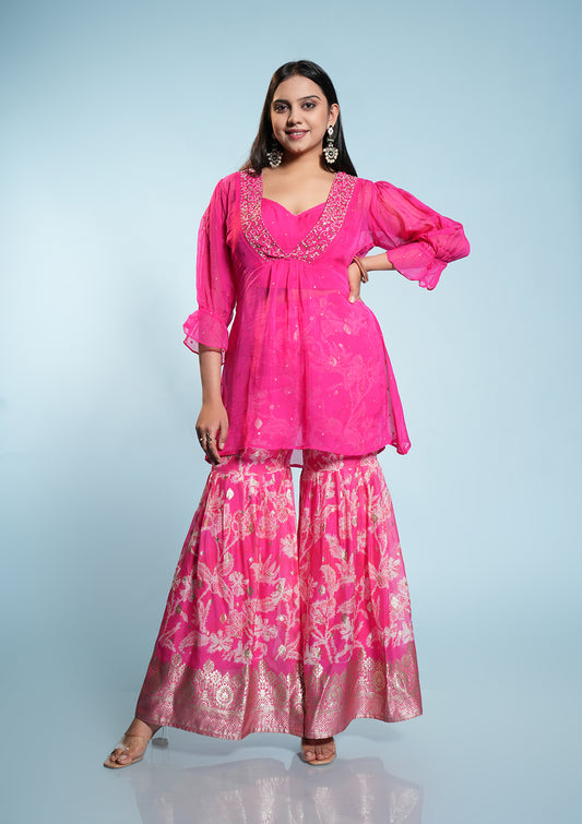 Organza Kurta With Jacquard Sharara Set