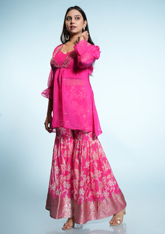 Organza Kurta With Jacquard Sharara Set