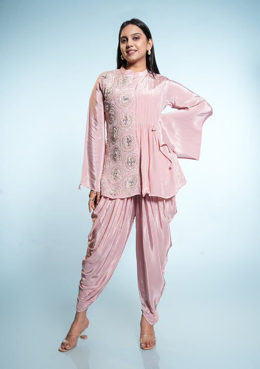 Patterned Sleeves With Embroidered Kurta & Dhoti Pant