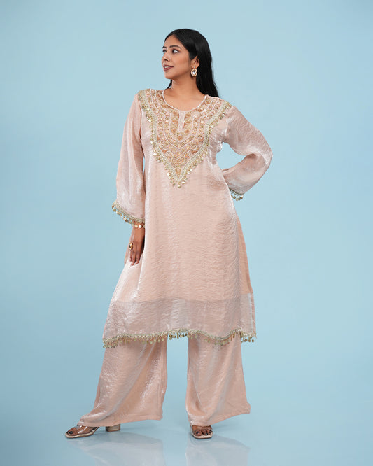 Organza Tissue Gold Embroidered A Line Kurta Set