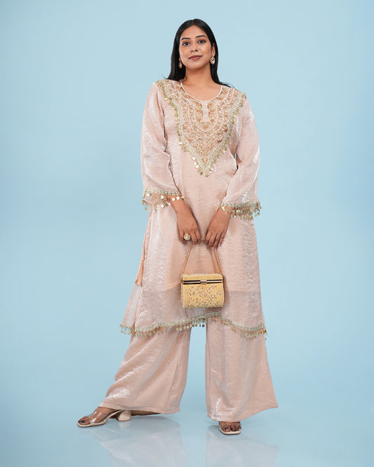 Organza Tissue Gold Embroidered A Line Kurta Set