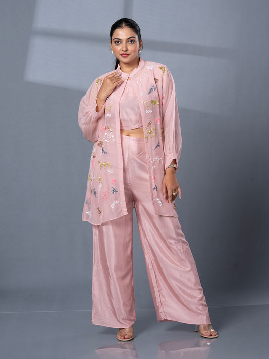 Multi Colour Sequin Work Organza Jacket & Pant (3 Piece set)