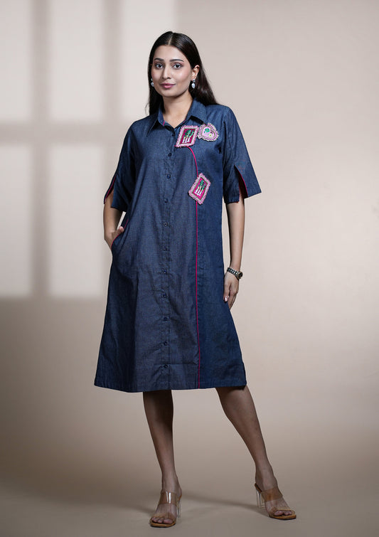 Indigo Patchwork Denim Dress
