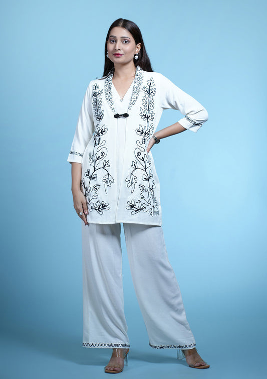 Pearl White Jacket Style Co-Ord Set