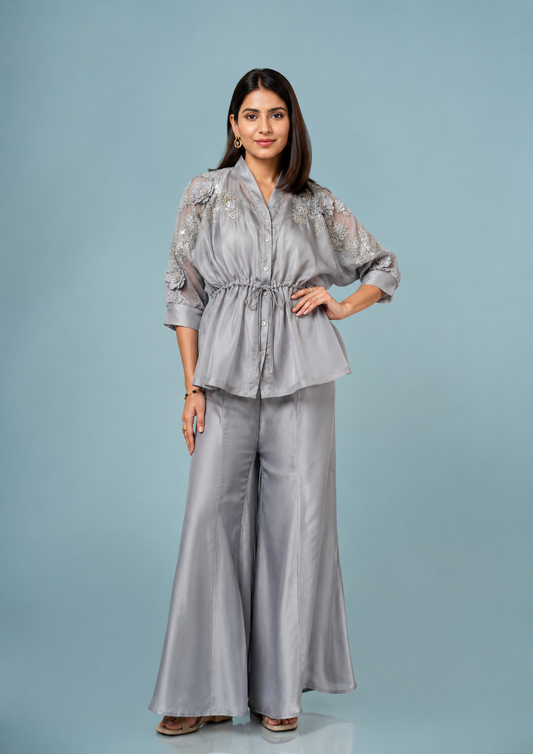 Classy 3-Piece Indo-Western Set- Grey