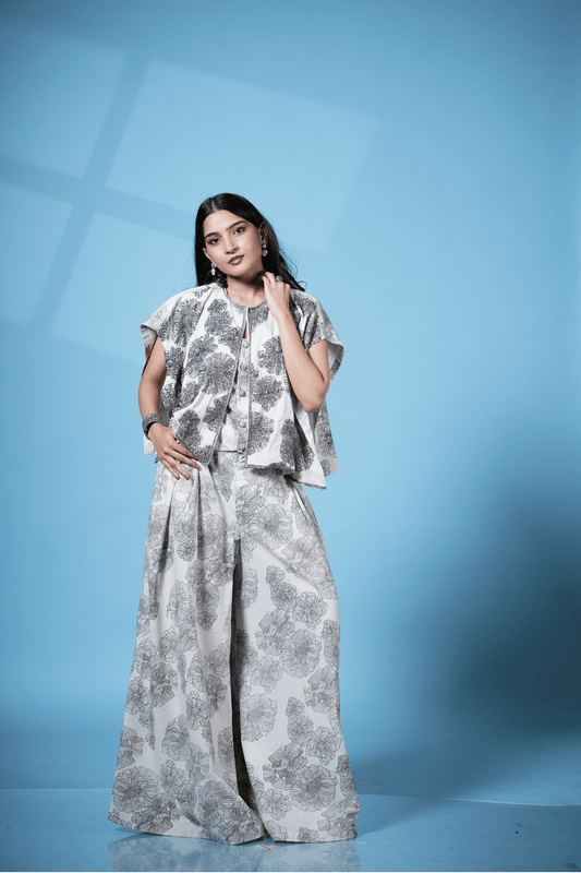 Metallic Embroidered Cape Palazzo Set