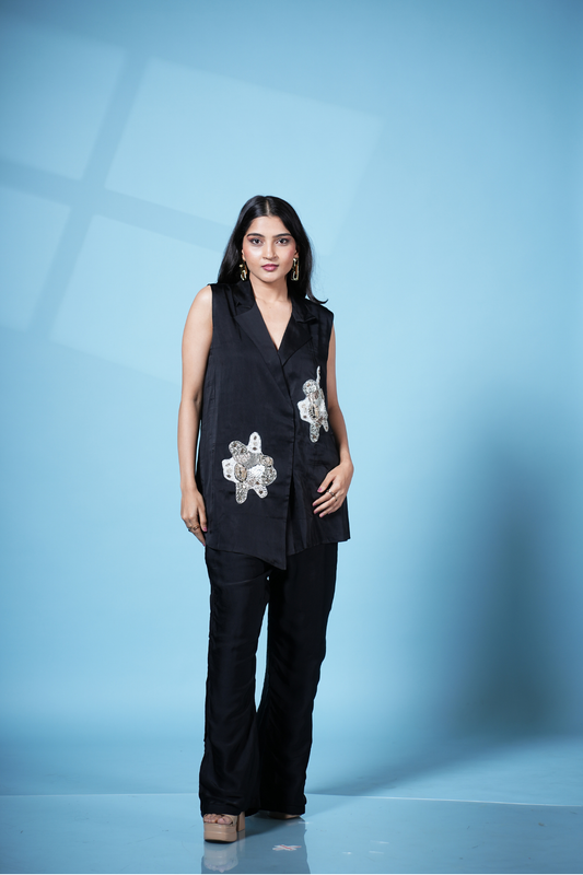 Handcrafted Gajji Silk Black Luxe Co-Ord