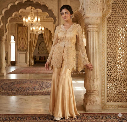 Scarlet Pearl Cape Sharara Set