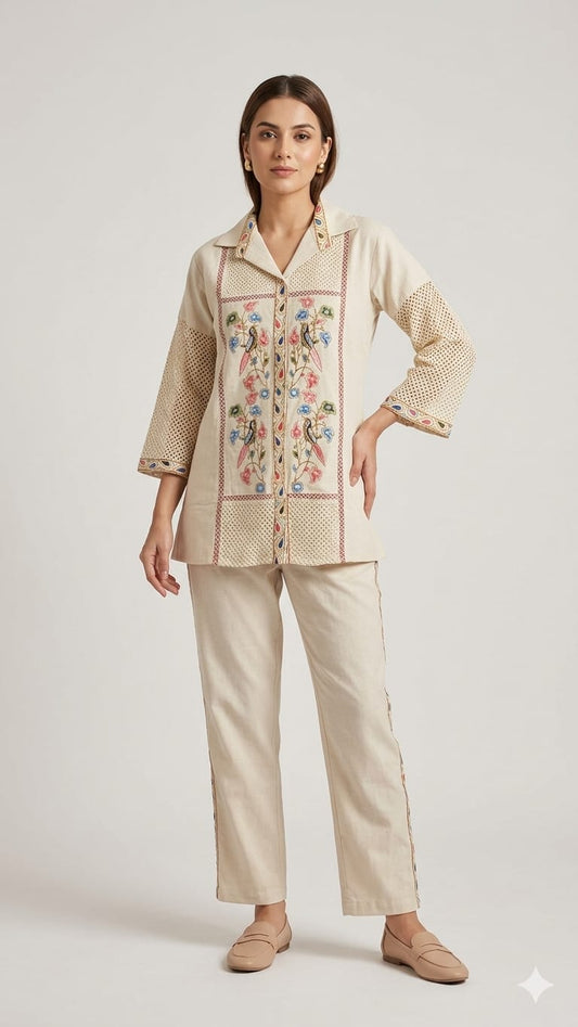 Bloom Mesh Cotton Linen Co-Ord Set
