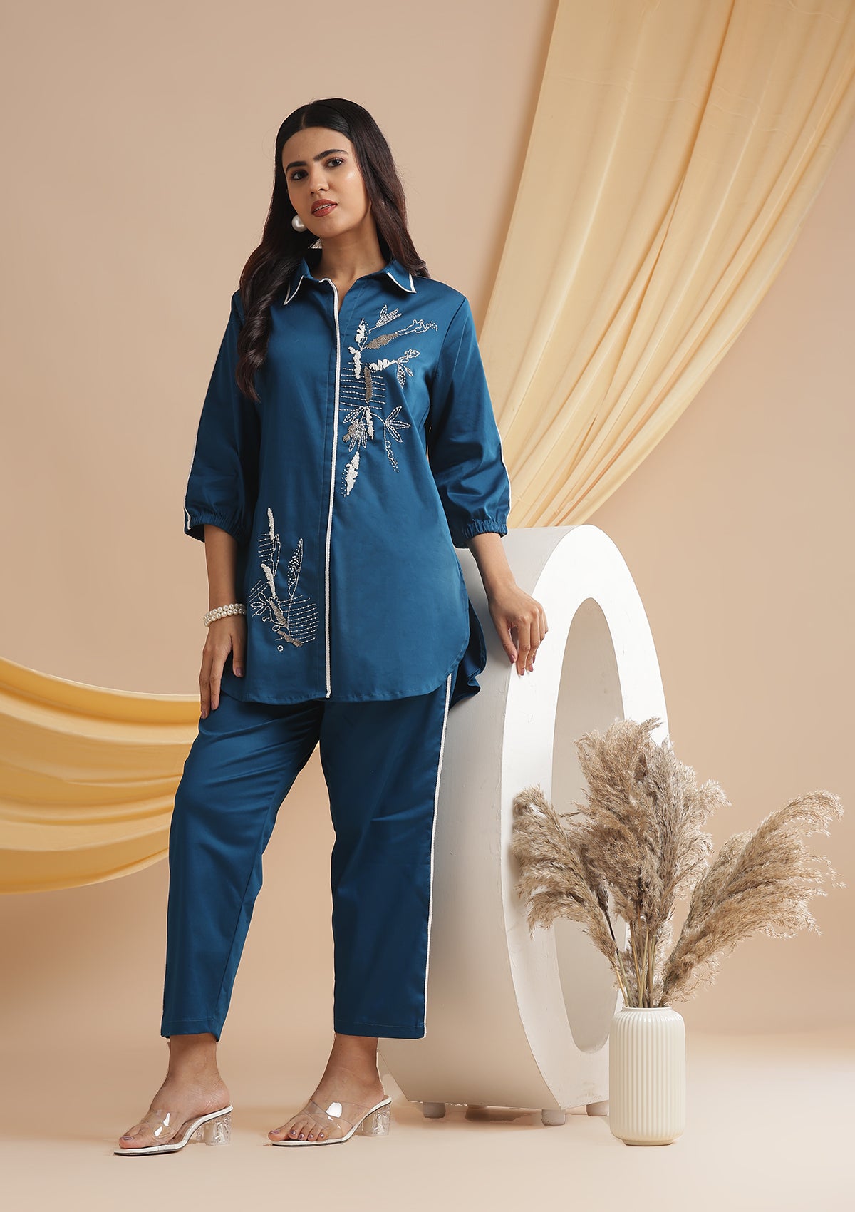 Lace Premium Cotton Co-Ord Set - Royal Blue