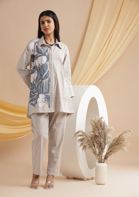 Denim Floral Patchwork With Dori Co-Ord Set - Grey