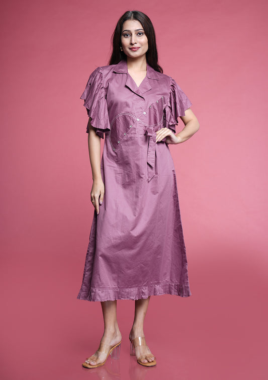 Mauve Dress With Patterned Sleeves