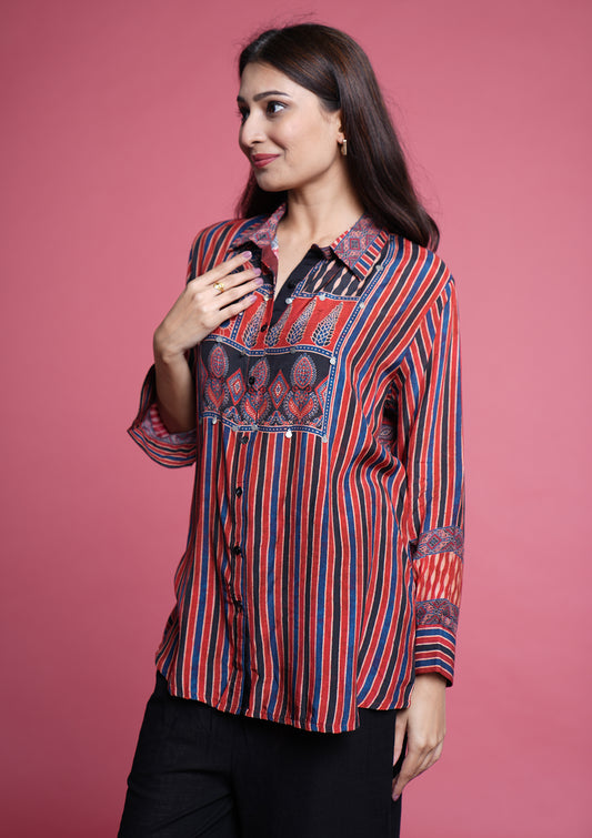 Premium Muslin Ajrakh Printed Shirt