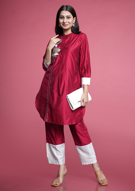 Crimson Red & Silver Co-Ord Set